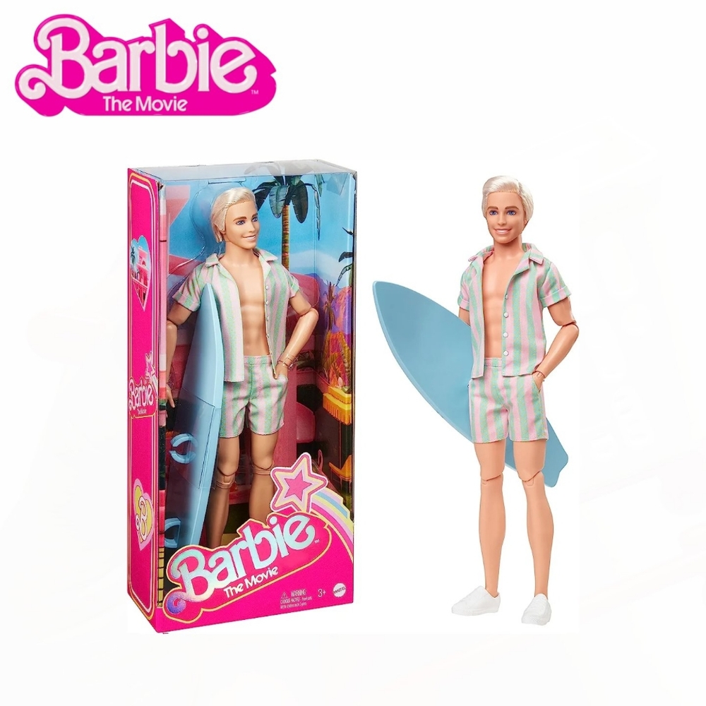 Barbie the Movie Ken Doll Wearing Pastel Striped Beach Matching Set